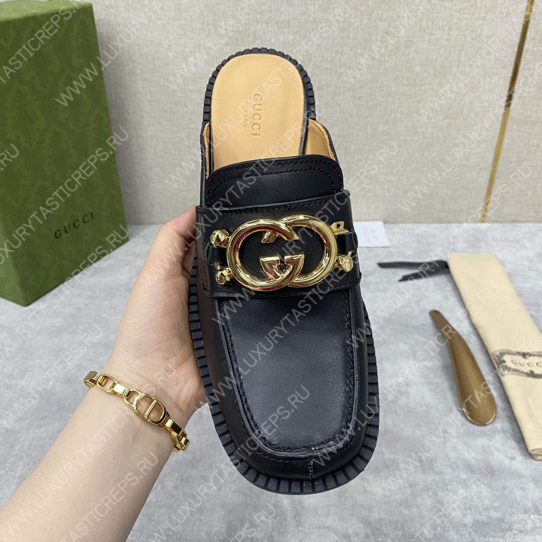 G*u*i nadeline interlocking-g mule black 723668