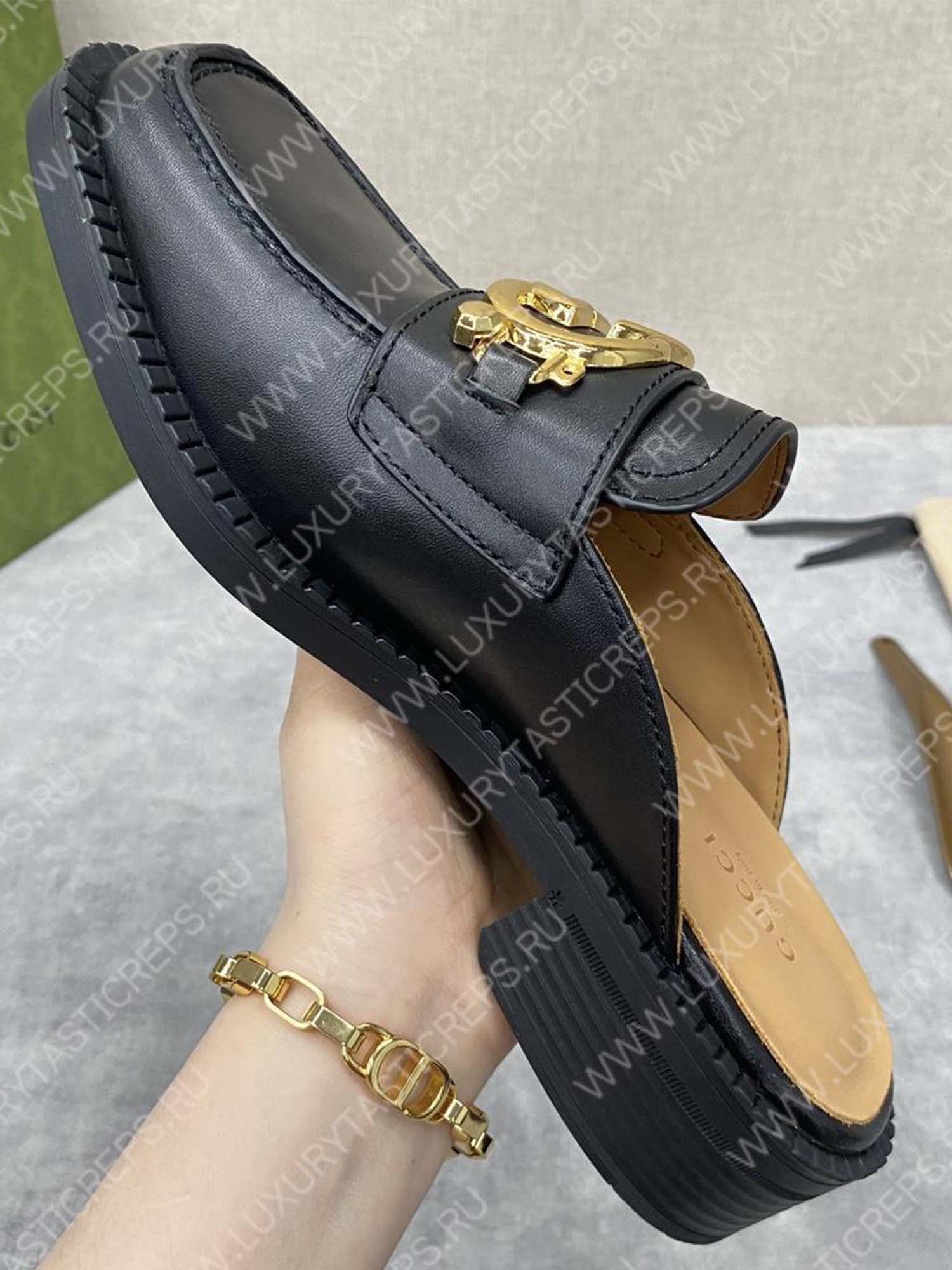 G*u*i nadeline interlocking-g mule black 723668