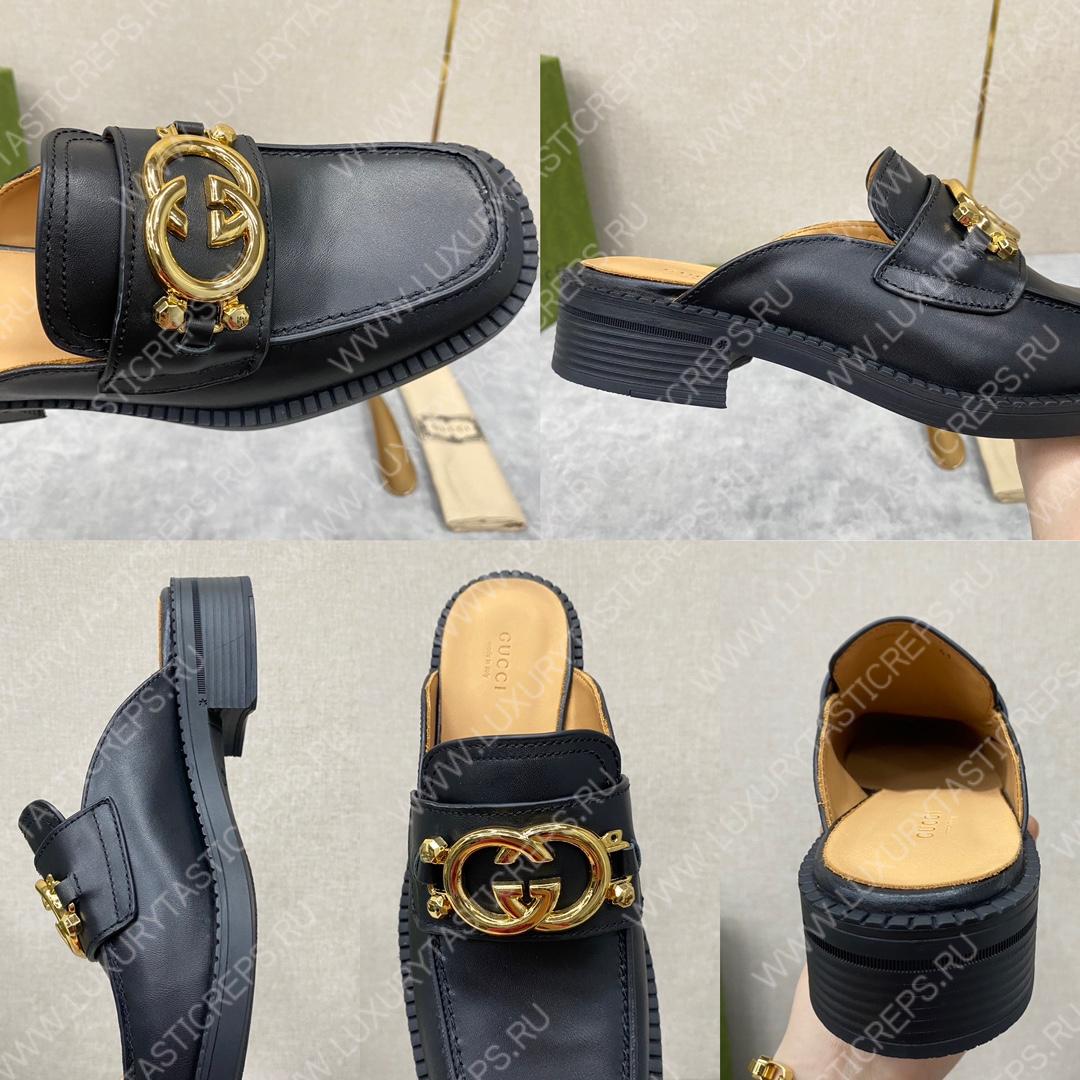 G*u*i nadeline interlocking-g mule black 723668