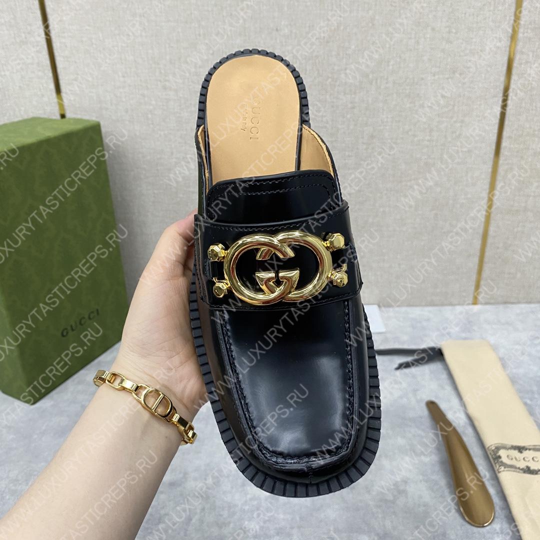 G*u*i nadeline interlocking-g mule black 723668