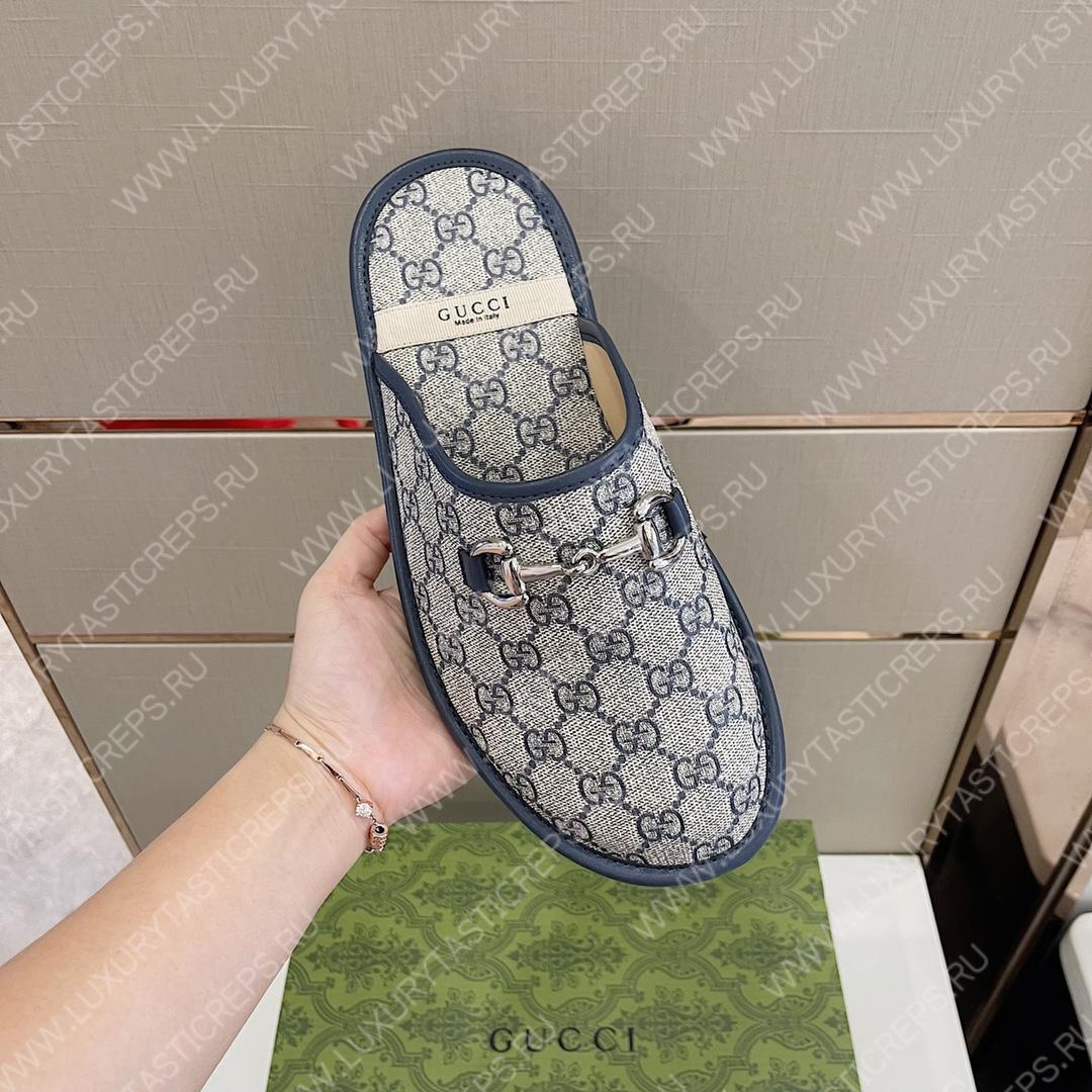 G*u*i horsebit slipper grey and navy 749908