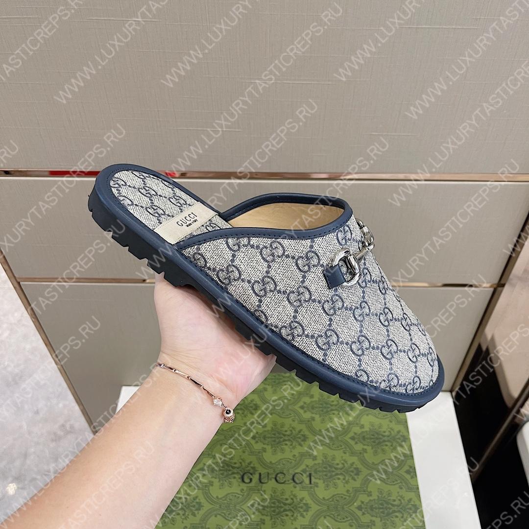 G*u*i horsebit slipper grey and navy 749908