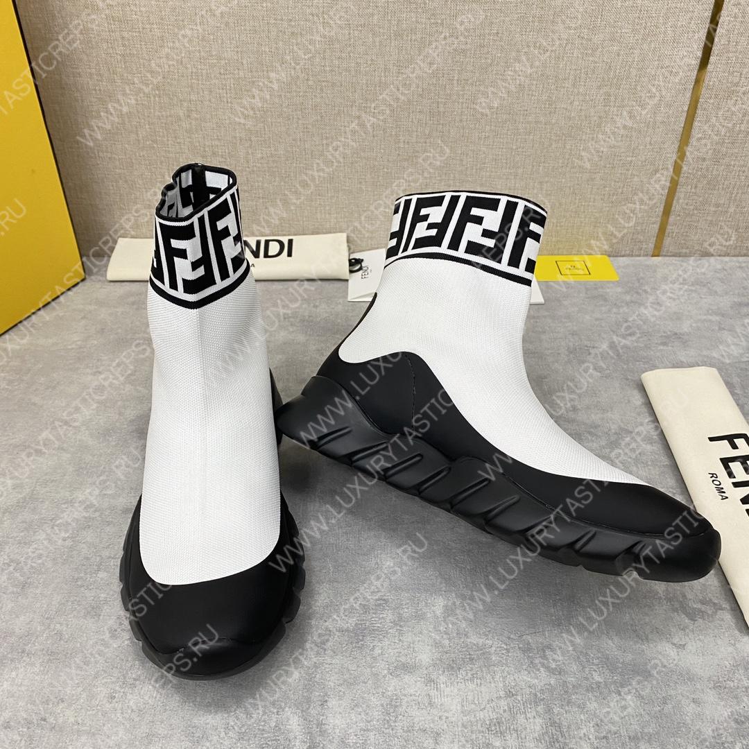 F**di men’s white high top sock sneakers shoes with zucchino ff logo white 409658