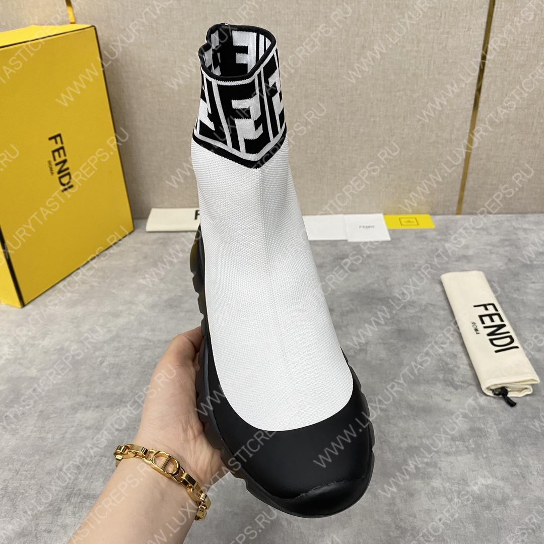 F**di men’s white high top sock sneakers shoes with zucchino ff logo white 409658