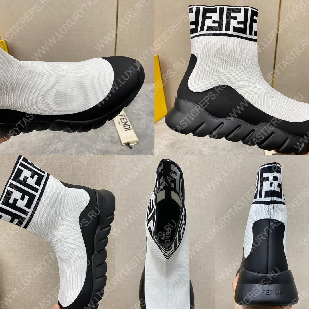 F**di men’s white high top sock sneakers shoes with zucchino ff logo white 409658