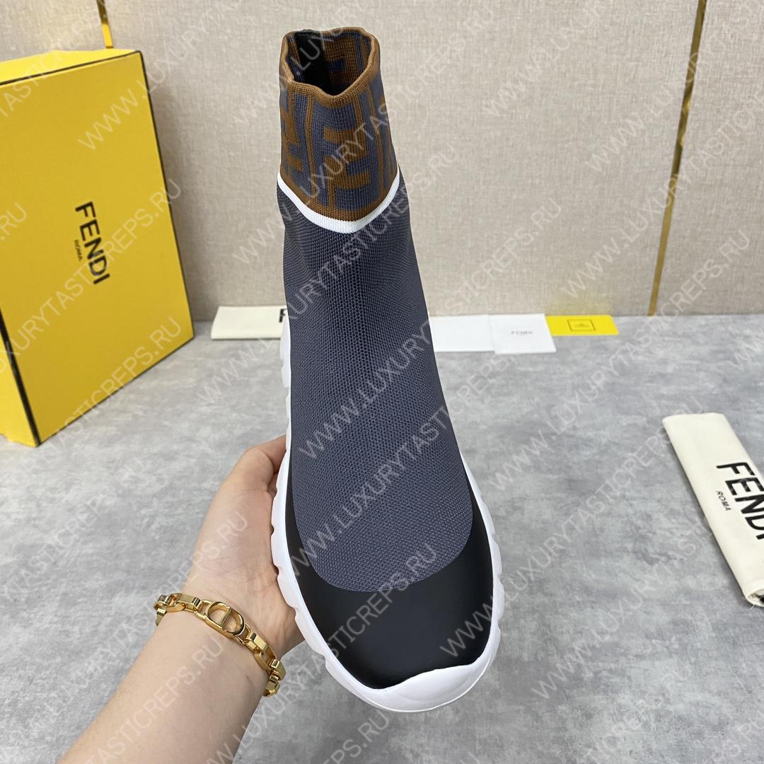 F**di men’s high top sock sneakers shoes with zucchino ff logo grey 401421