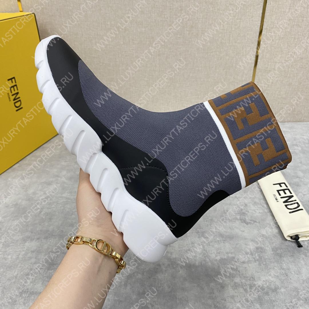 F**di men’s high top sock sneakers shoes with zucchino ff logo grey 401421