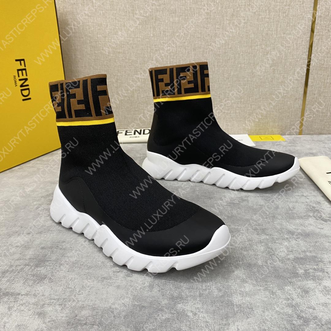 F**di men’s black high top sock sneakers shoes with zucchino ff logo black 409678