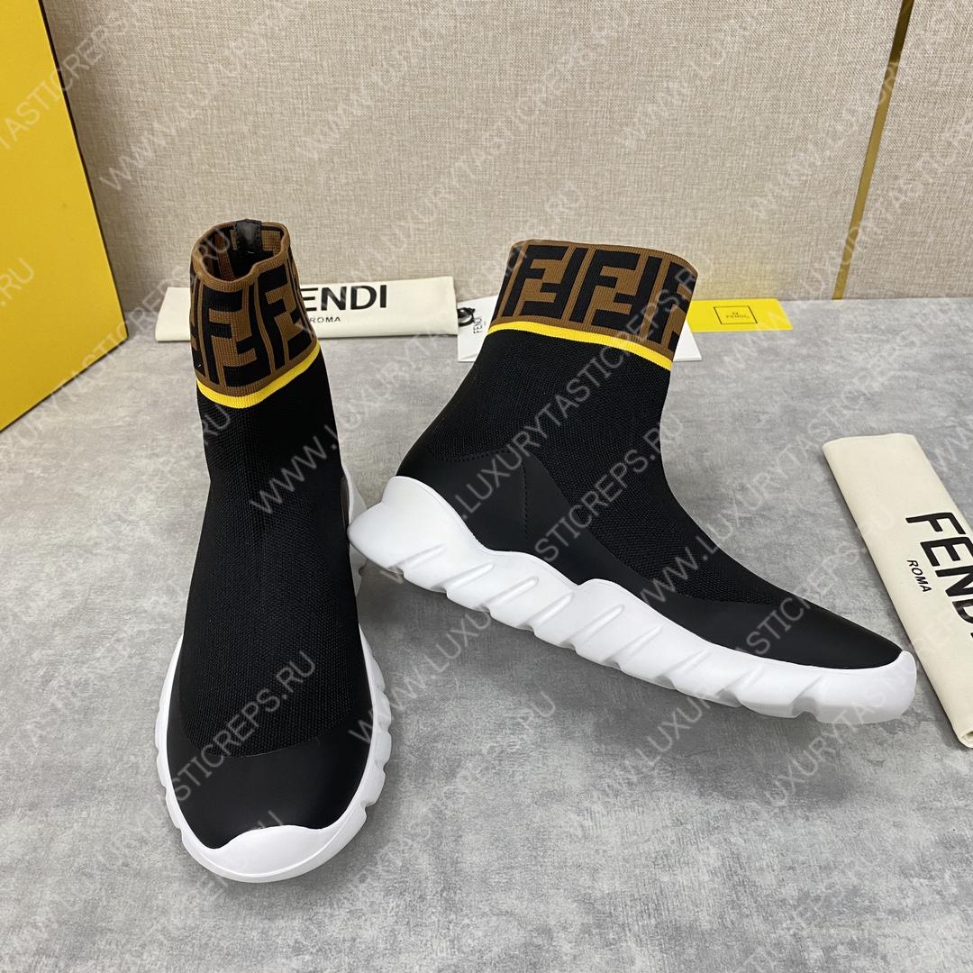 F**di men’s black high top sock sneakers shoes with zucchino ff logo black 409678