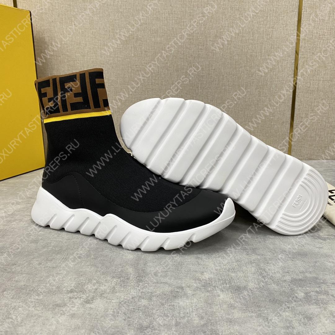 F**di men’s black high top sock sneakers shoes with zucchino ff logo black 409678