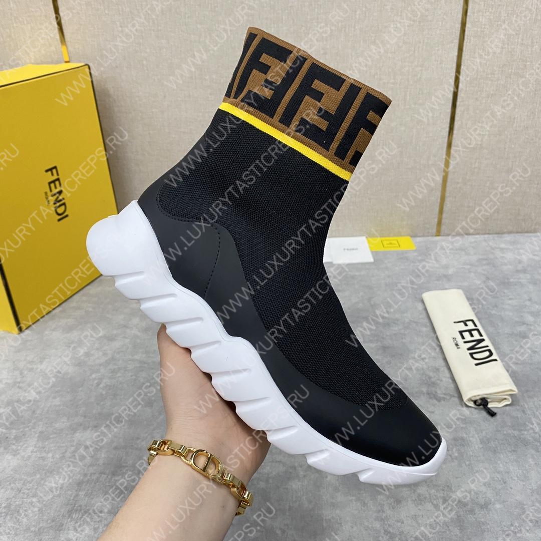 F**di men’s black high top sock sneakers shoes with zucchino ff logo black 409678