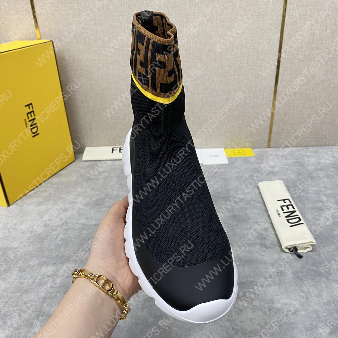 F**di men’s black high top sock sneakers shoes with zucchino ff logo black 409678