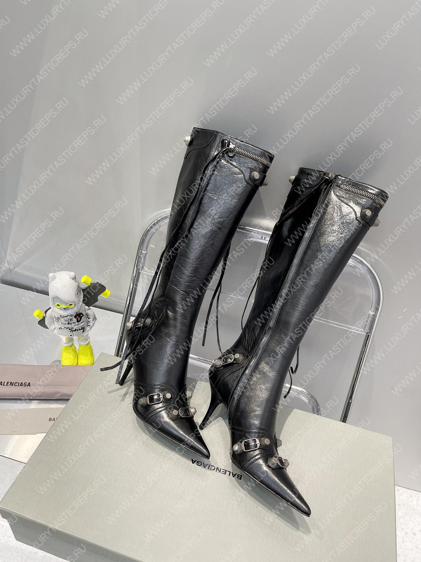 BALNECIAGA WOMEN’S CAGOLE 90MM BOOT OPTIC BLACK 694395WA