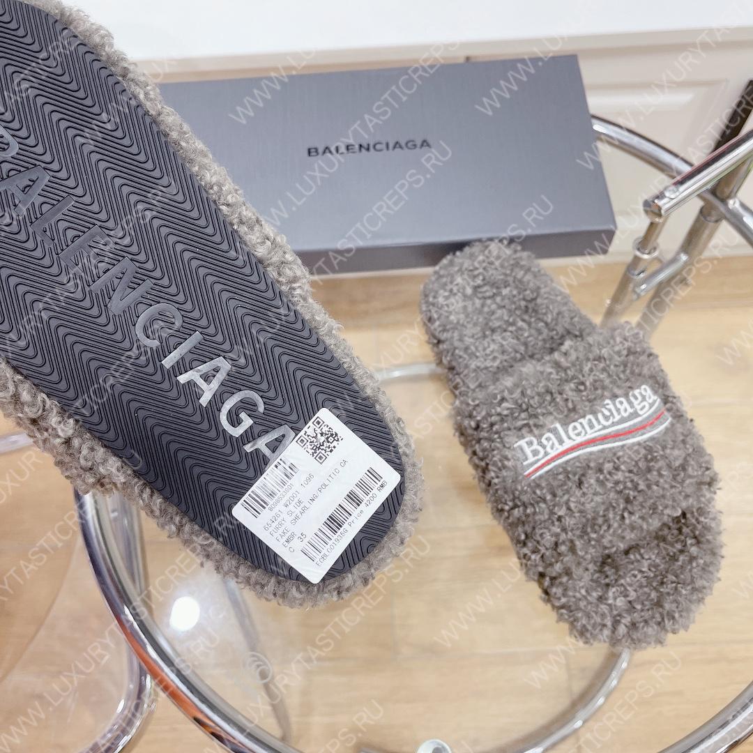 Ba*len*cia*ga furry slide light grey 654261w2b411090
