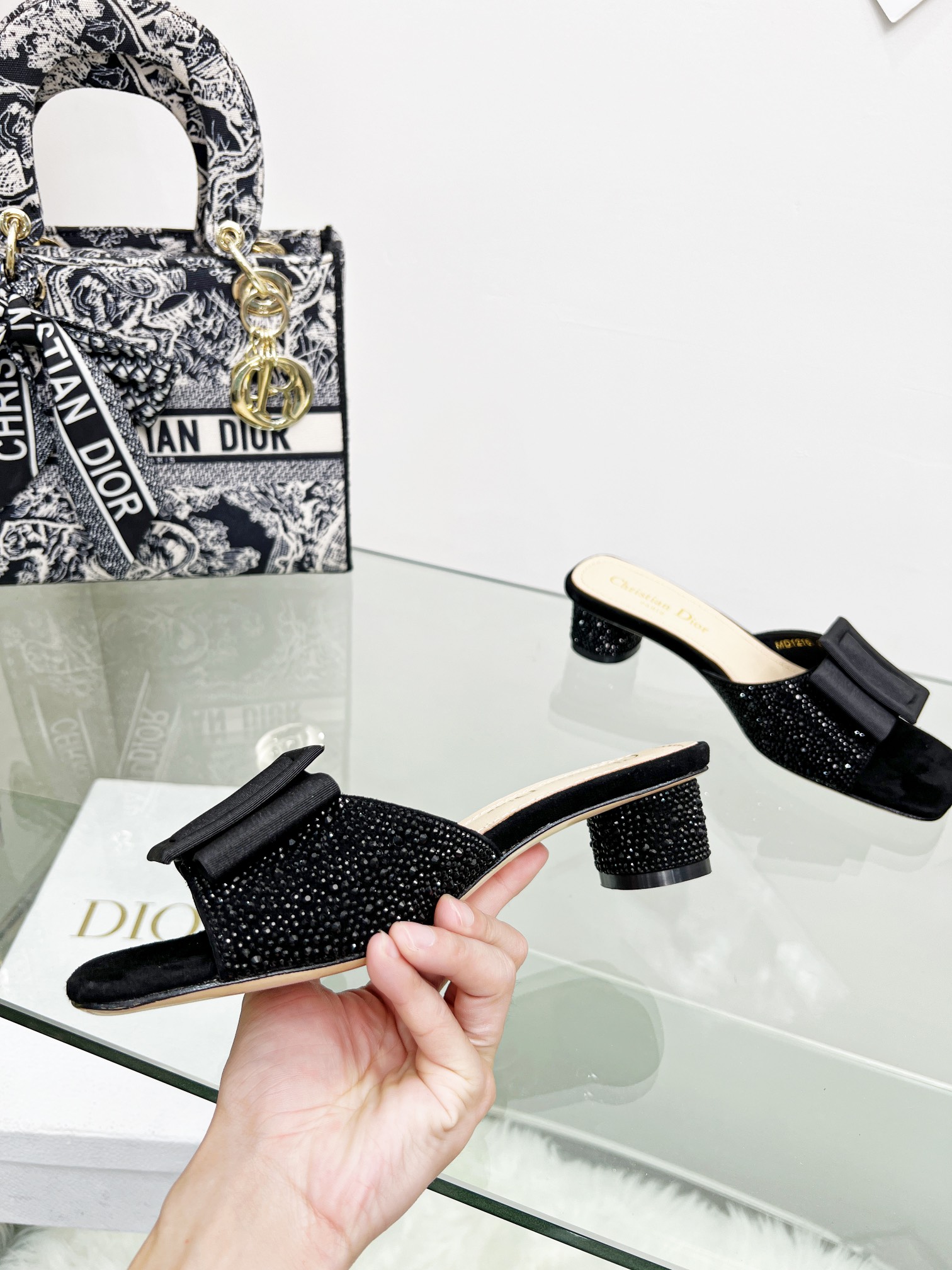 D*or idylle heeled slide black kcq768cst