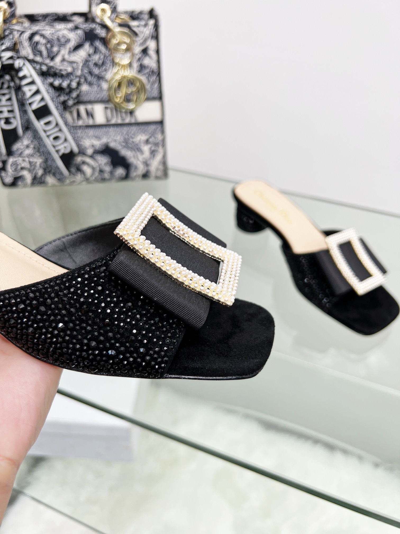 D*or idylle heeled slide black kcq768cst