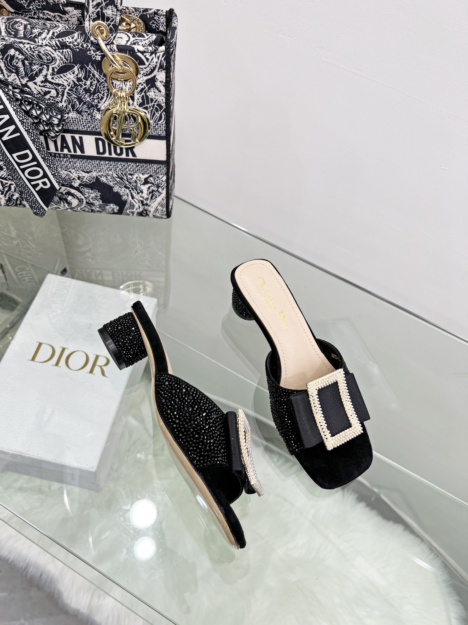 D*or idylle heeled slide black kcq768cst