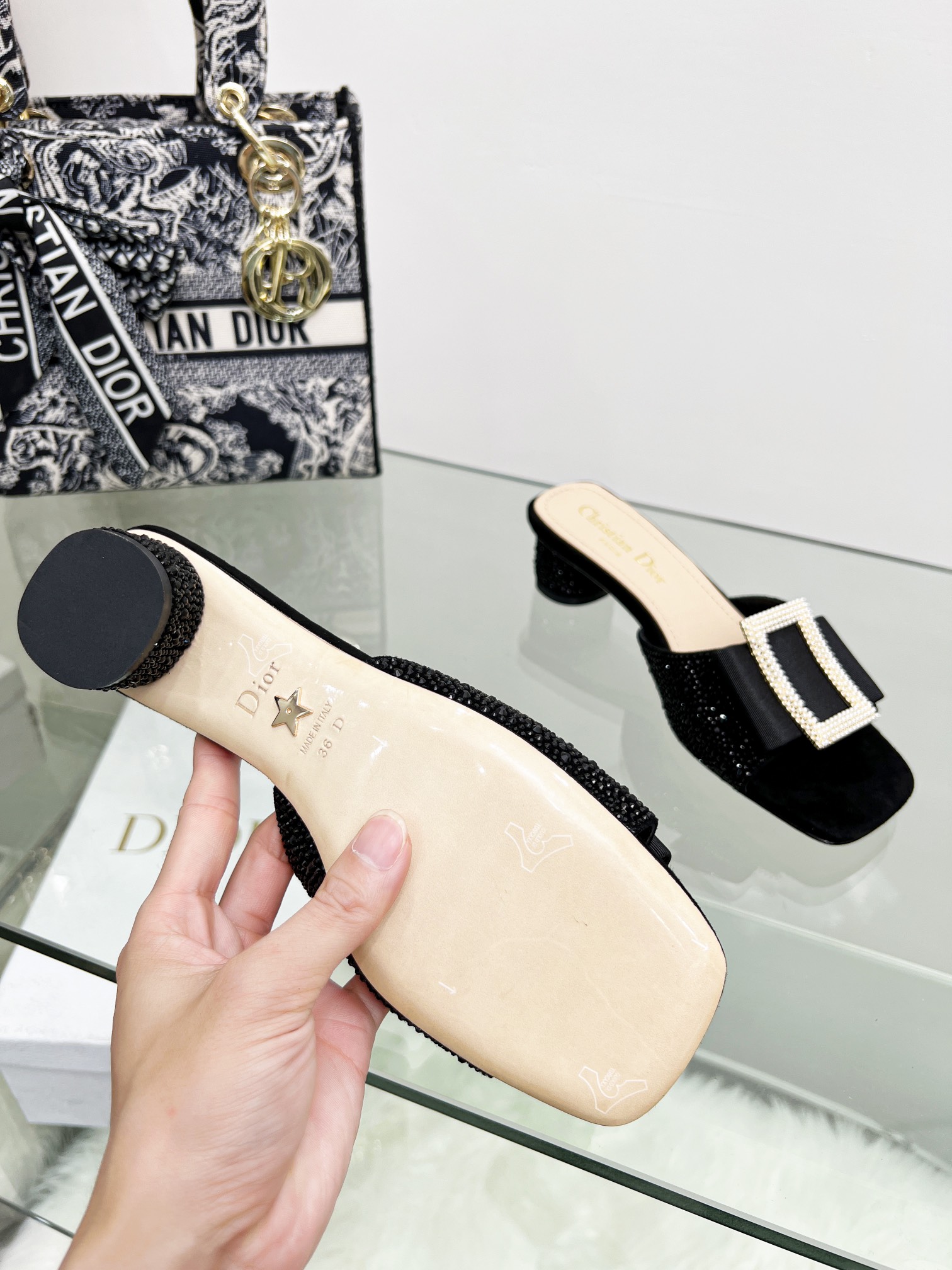 D*or idylle heeled slide black kcq768cst