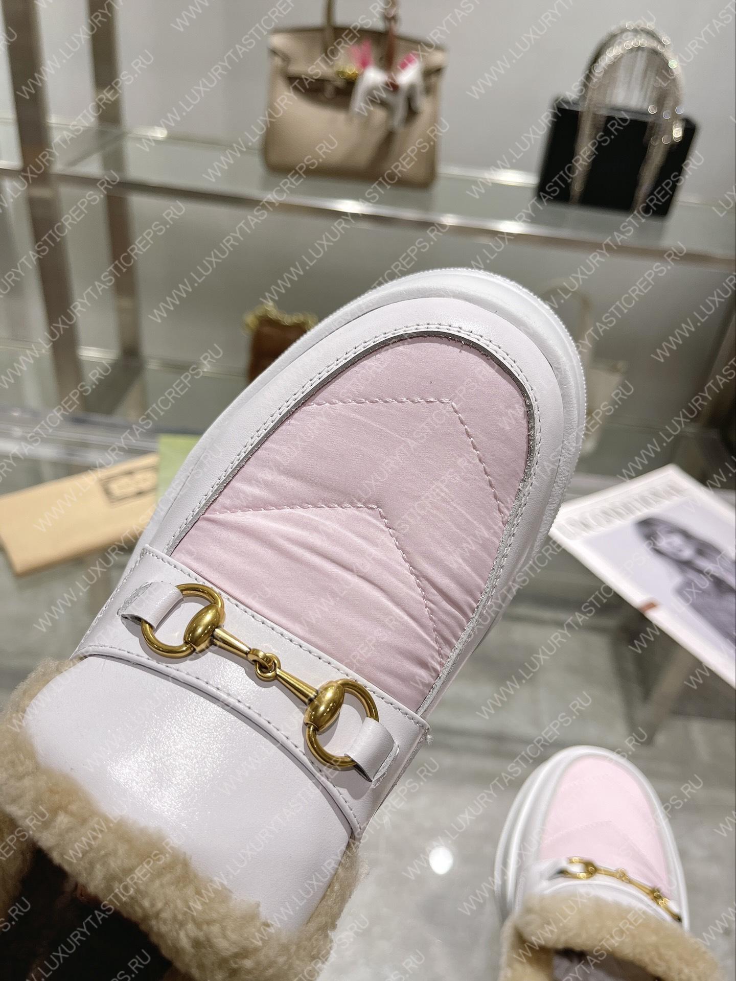 G*u*i horsebit ankle boot white and pink 550036