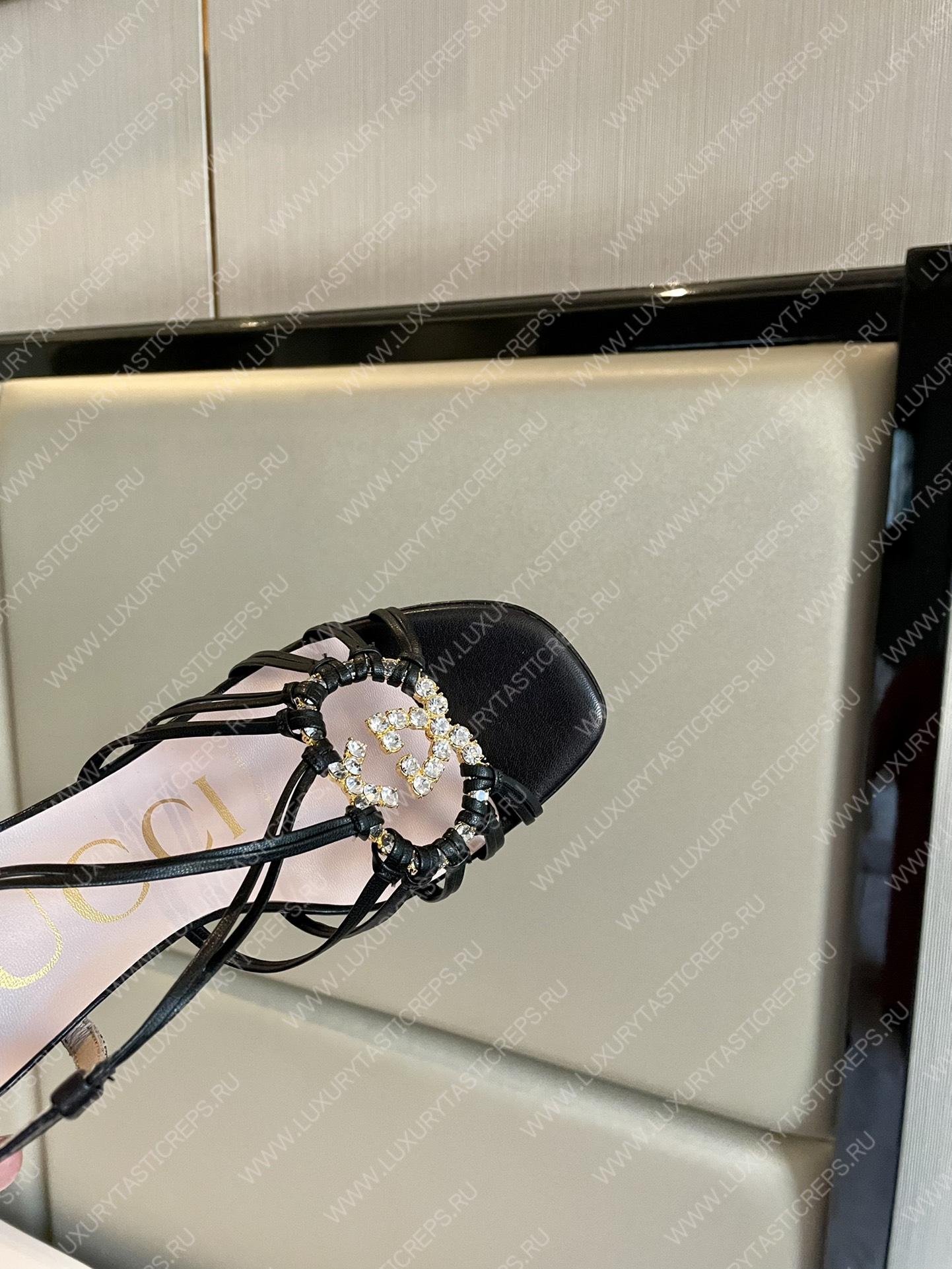 G*u*i womens’s sandal with interlocking g black 694863