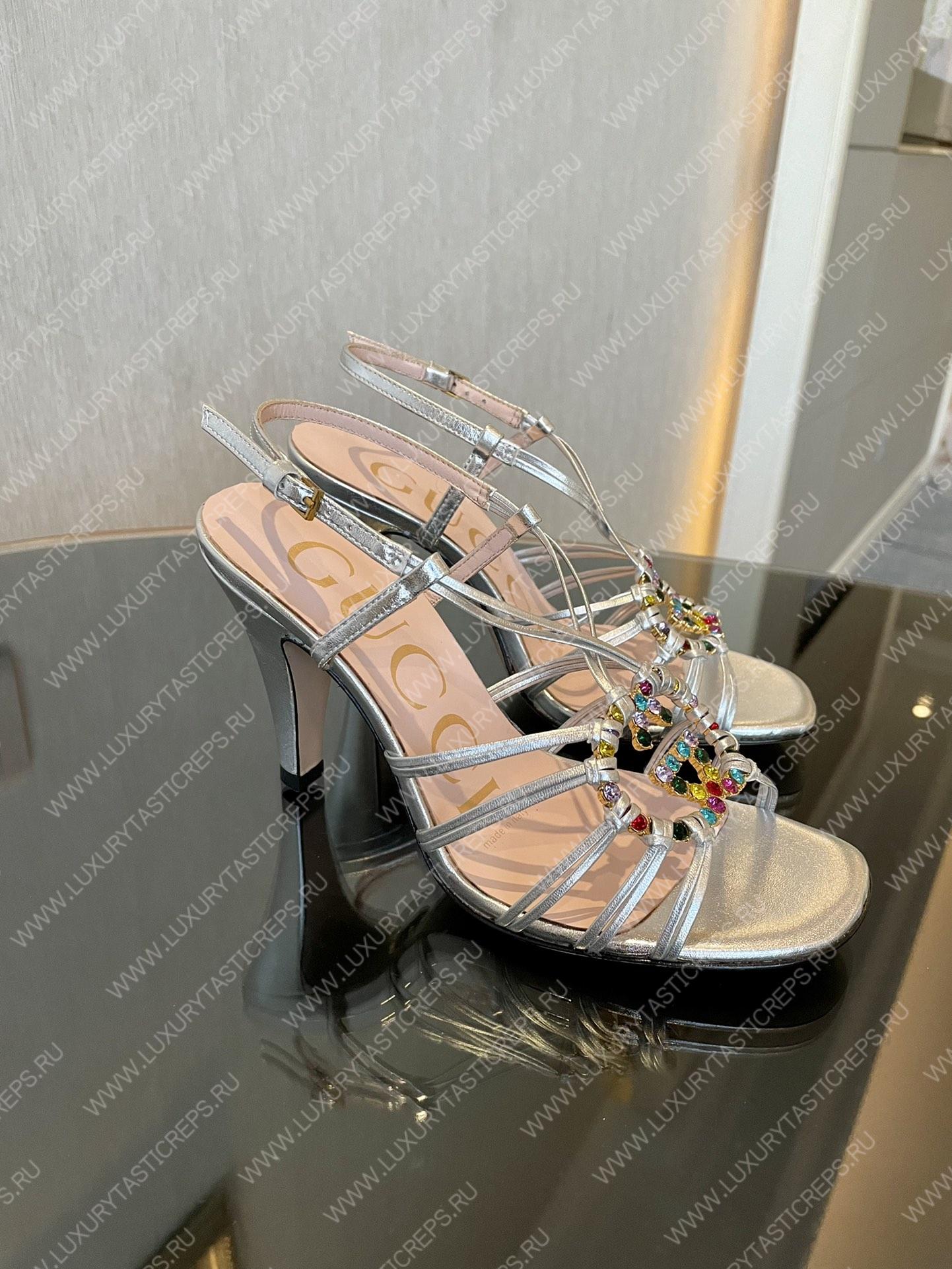 G*u*i womens’s sandal with interlocking g silver 694863
