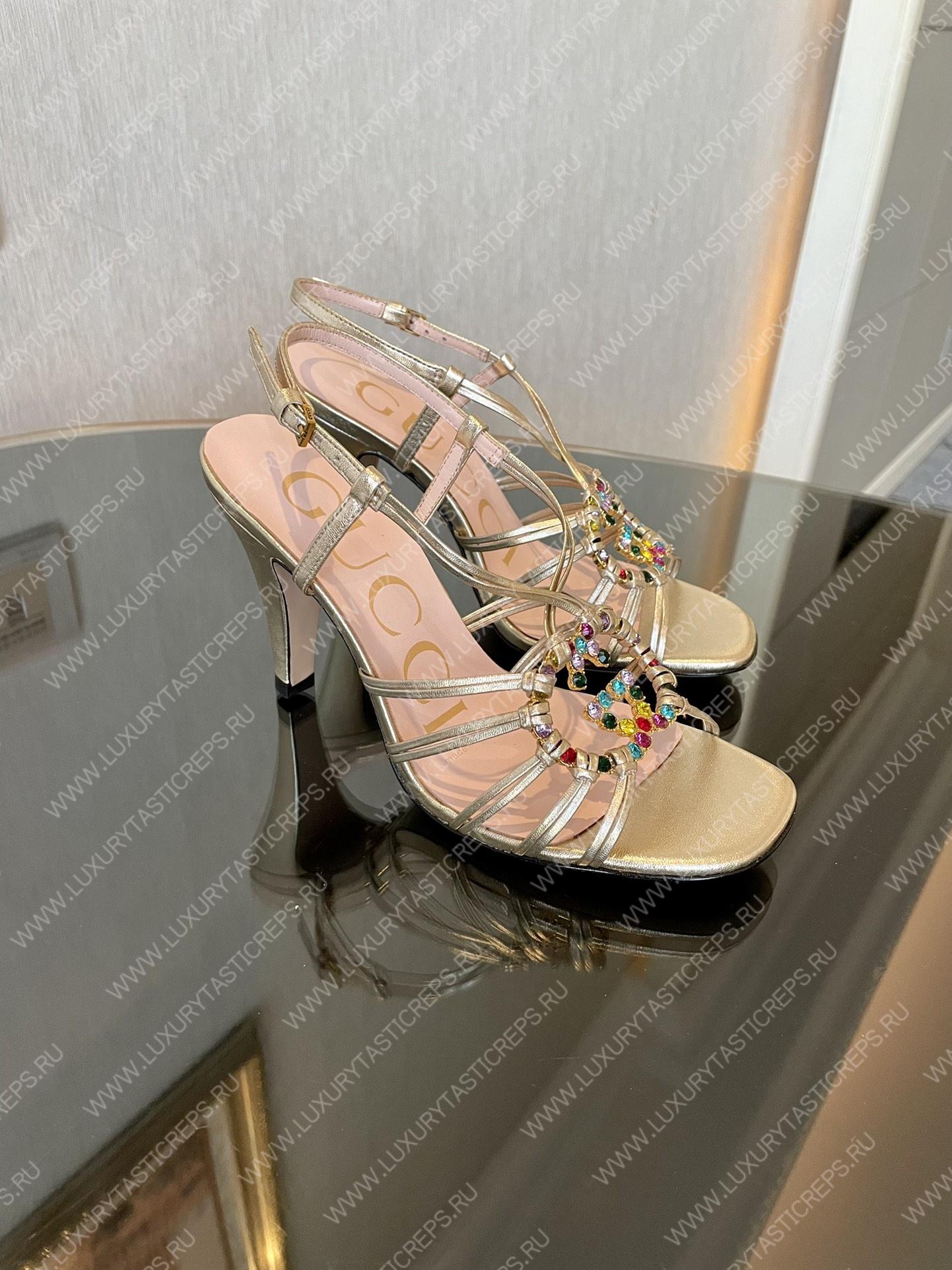 G*u*i womens’s sandal with interlocking g gold 694863