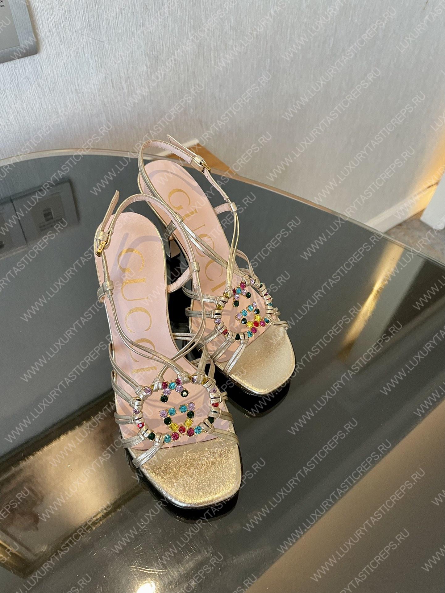 G*u*i womens’s sandal with interlocking g gold 694863