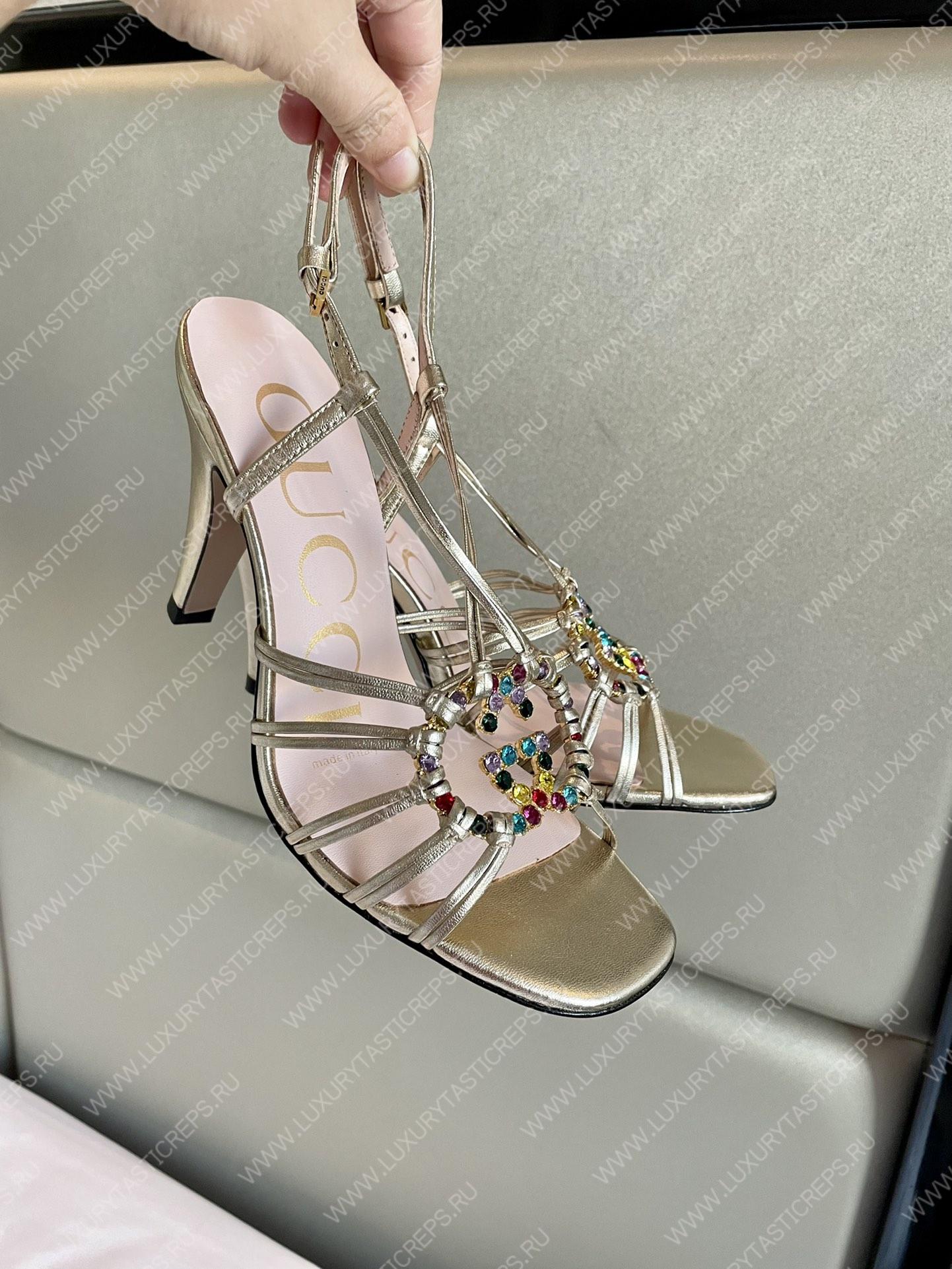 G*u*i womens’s sandal with interlocking g gold 694863