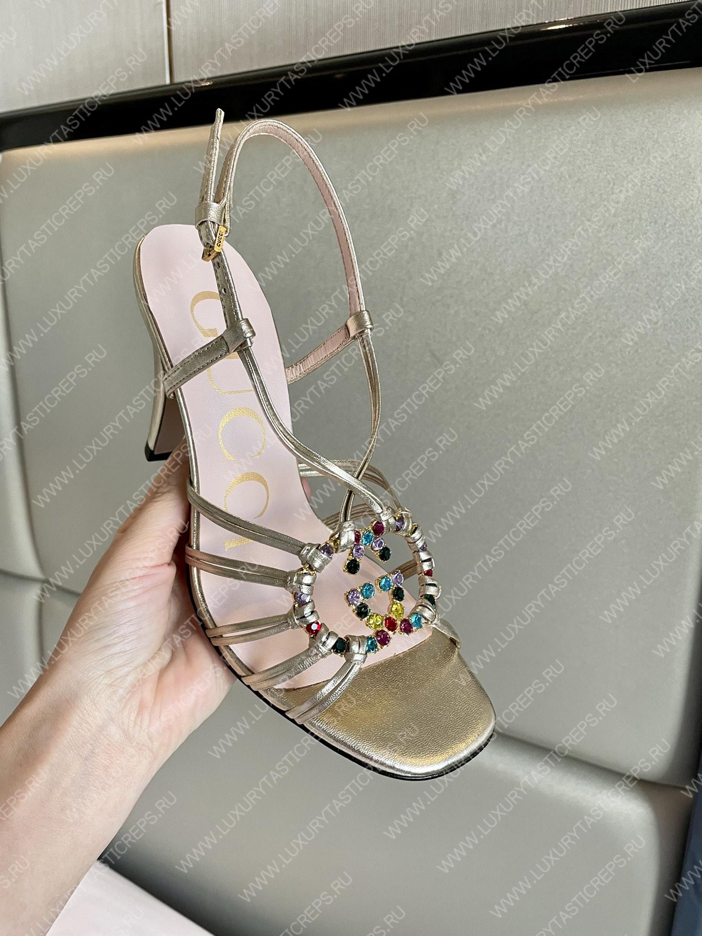 G*u*i womens’s sandal with interlocking g gold 694863