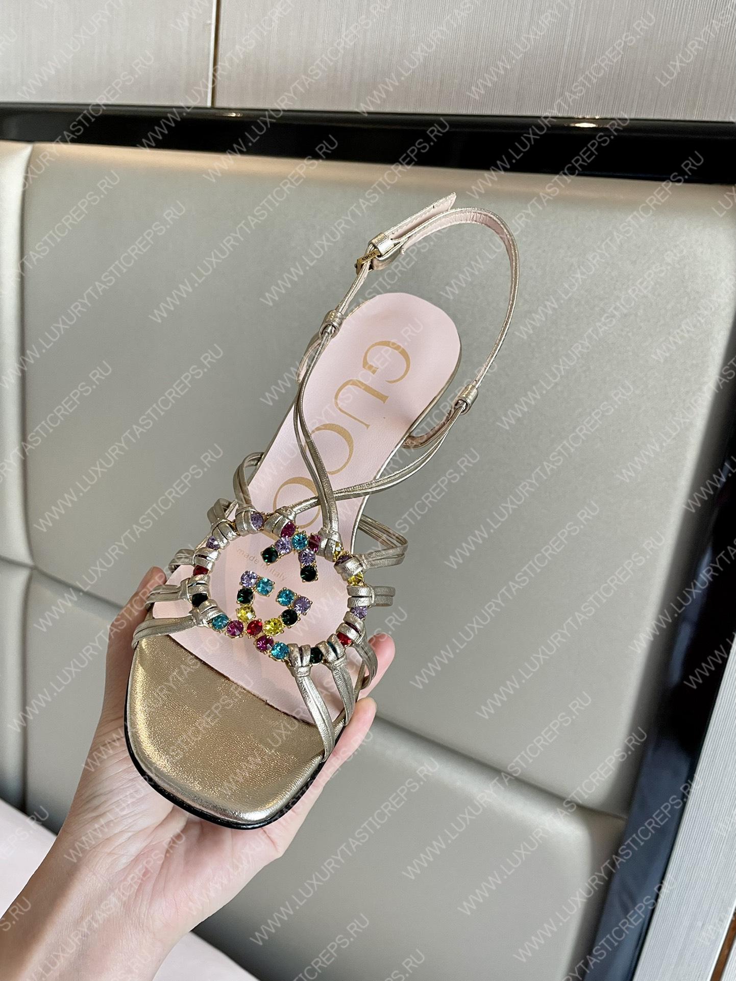 G*u*i womens’s sandal with interlocking g gold 694863