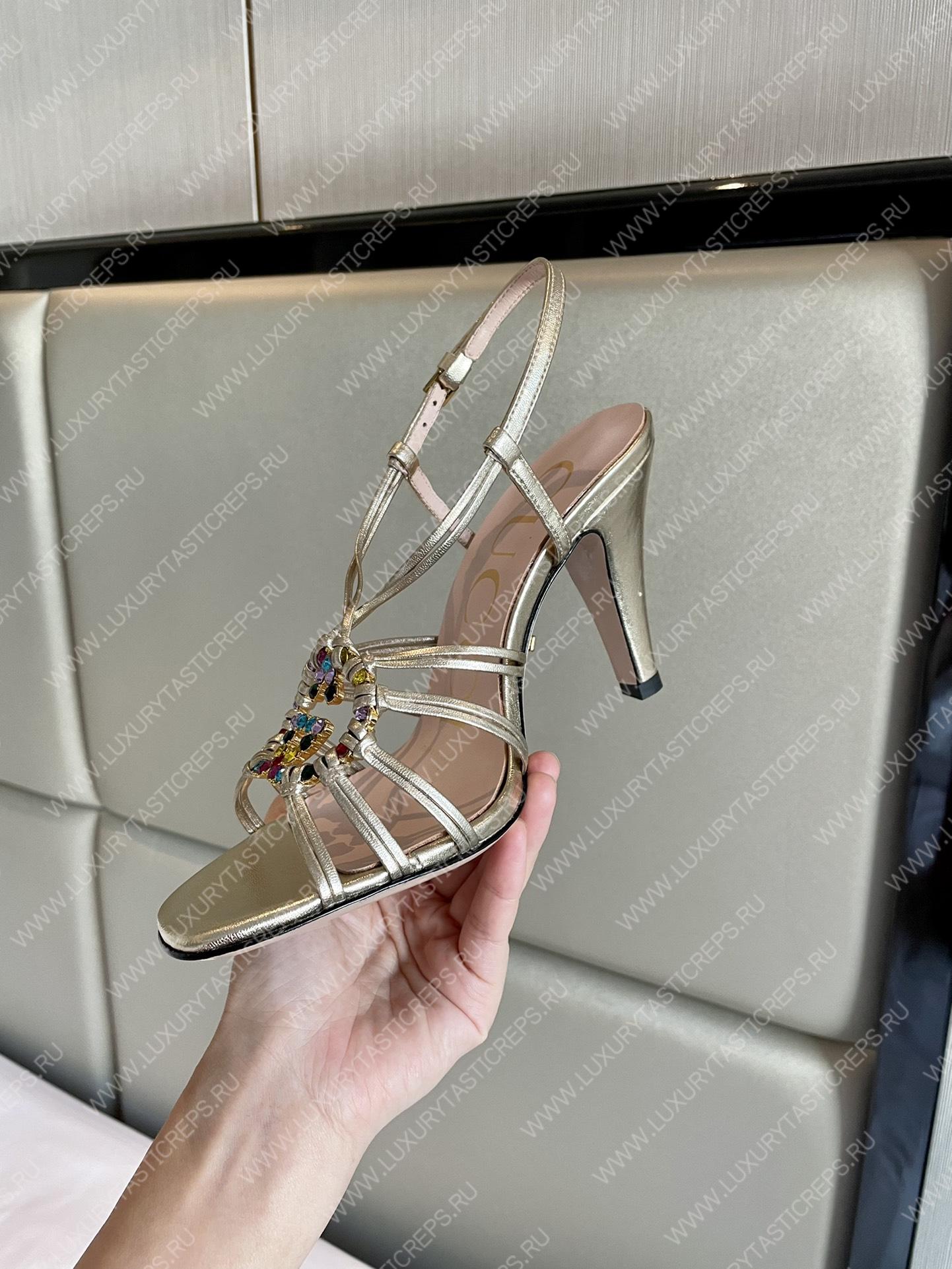 G*u*i womens’s sandal with interlocking g gold 694863