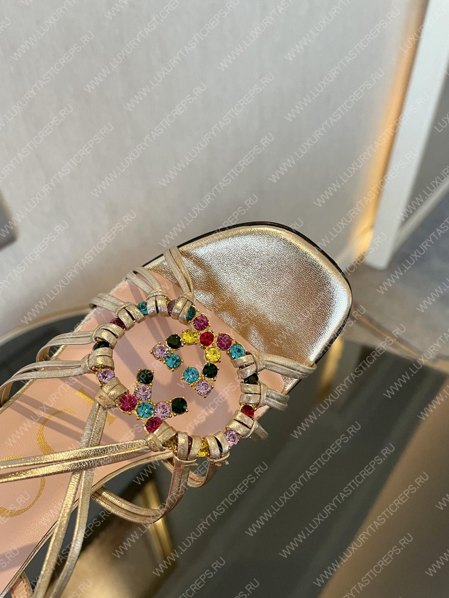 G*u*i womens’s sandal with interlocking g gold 694863