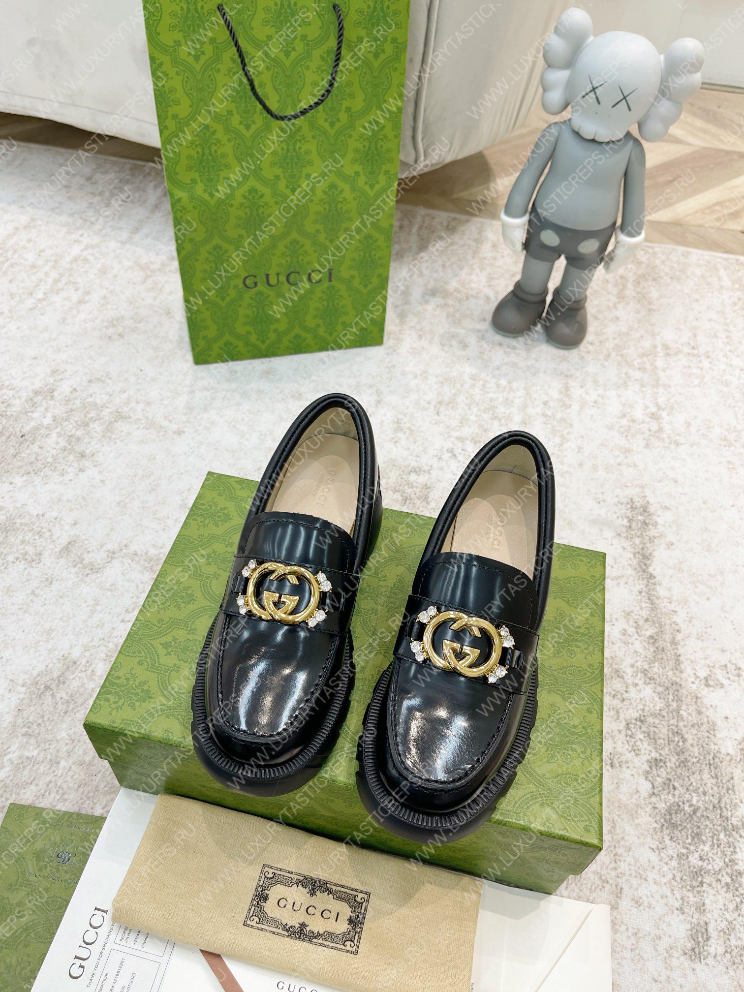 G*u*i lug sole interlocking g loafer black 700271