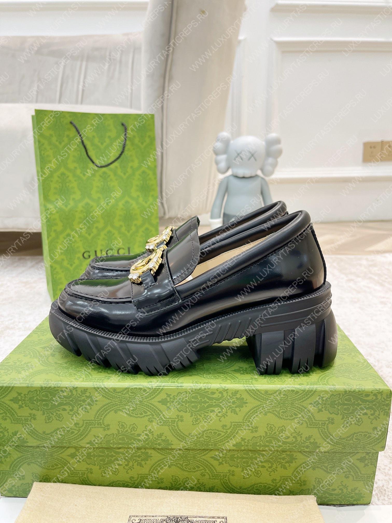 G*u*i lug sole interlocking g loafer black 700271