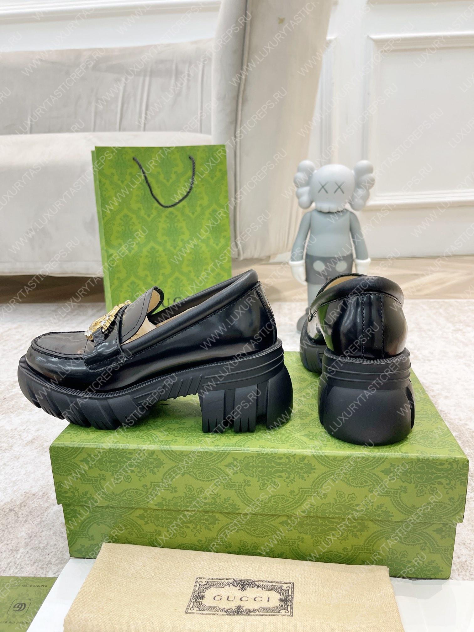 G*u*i lug sole interlocking g loafer black 700271