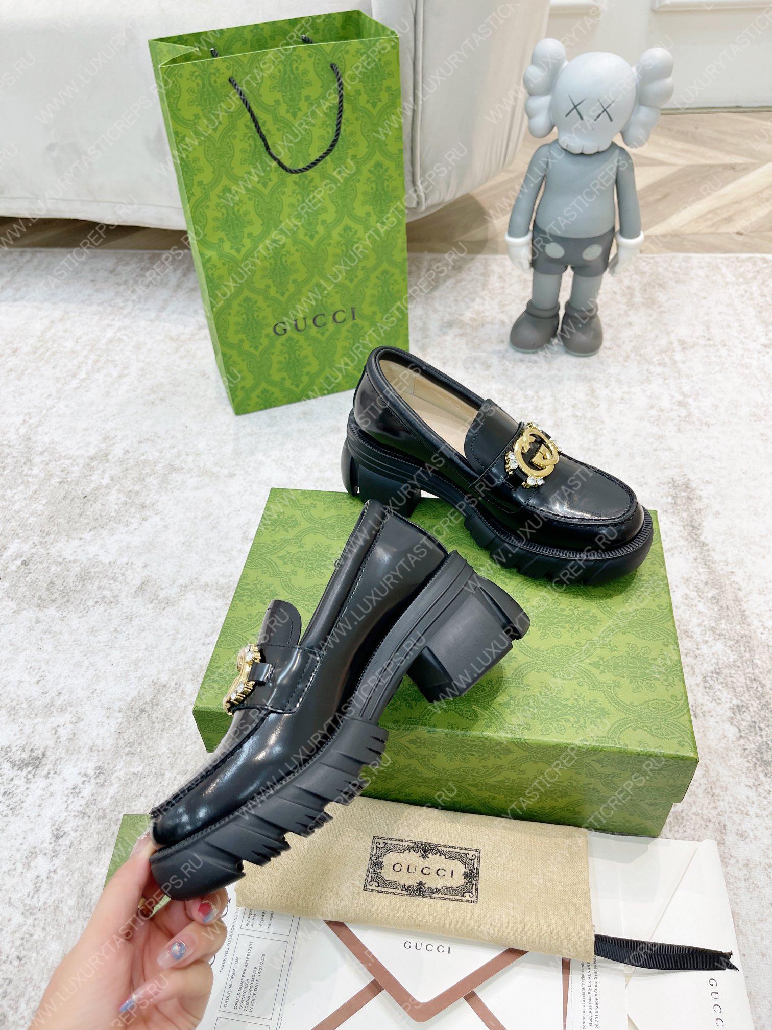 G*u*i lug sole interlocking g loafer black 700271