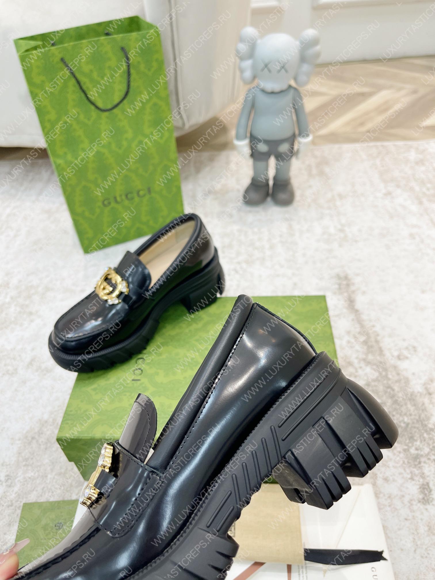 G*u*i lug sole interlocking g loafer black 700271