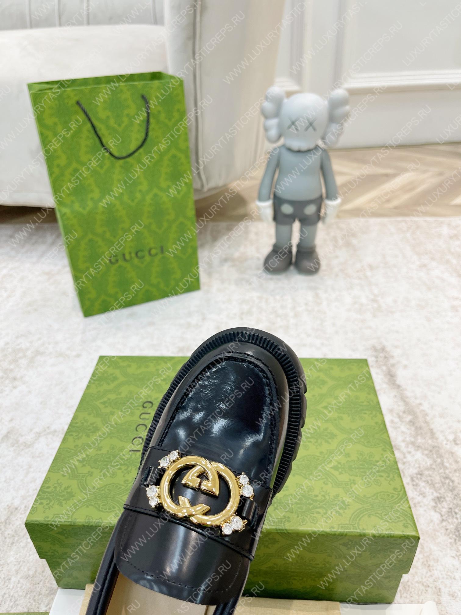 G*u*i lug sole interlocking g loafer black 700271