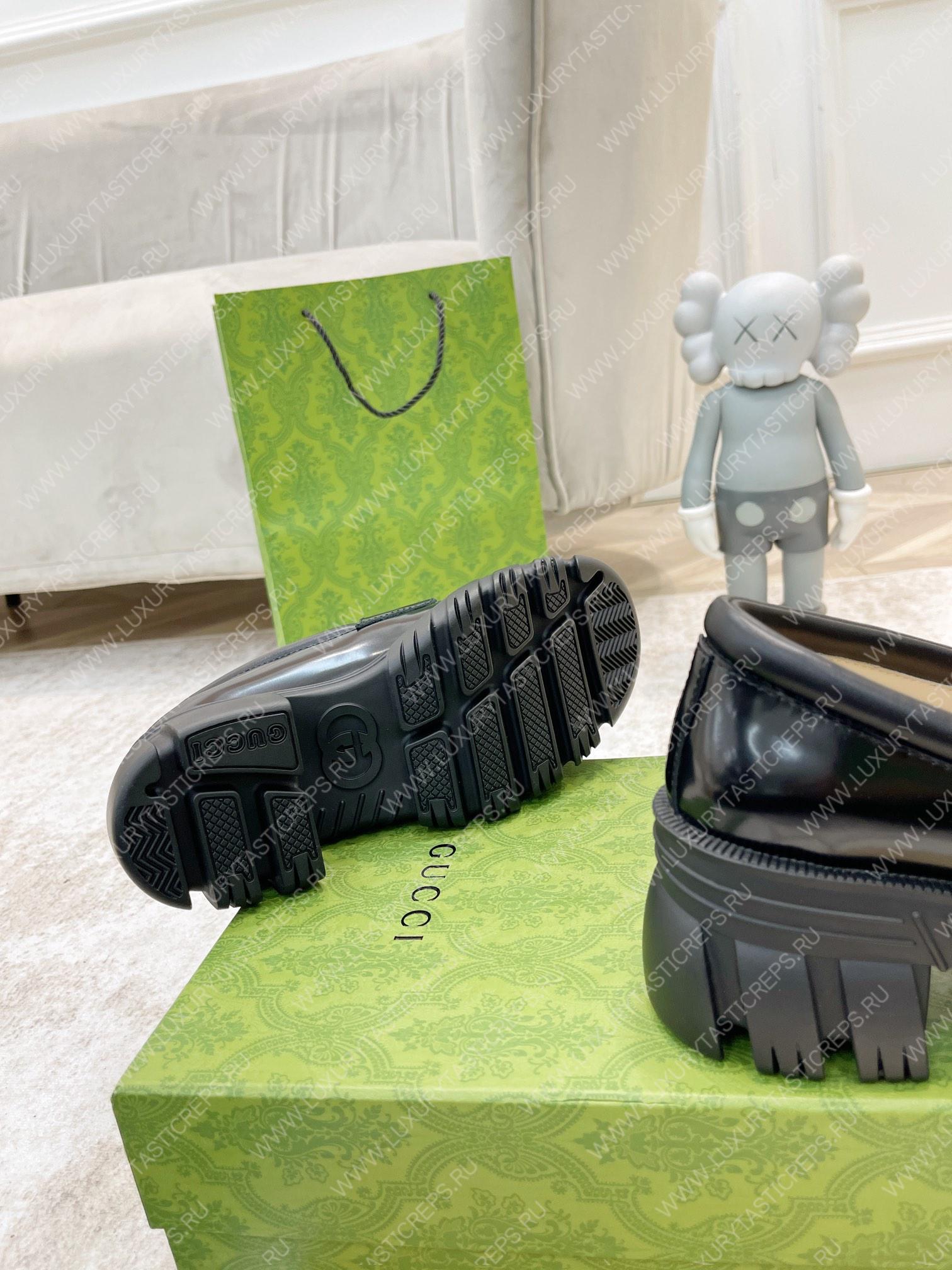 G*u*i lug sole interlocking g loafer black 700271