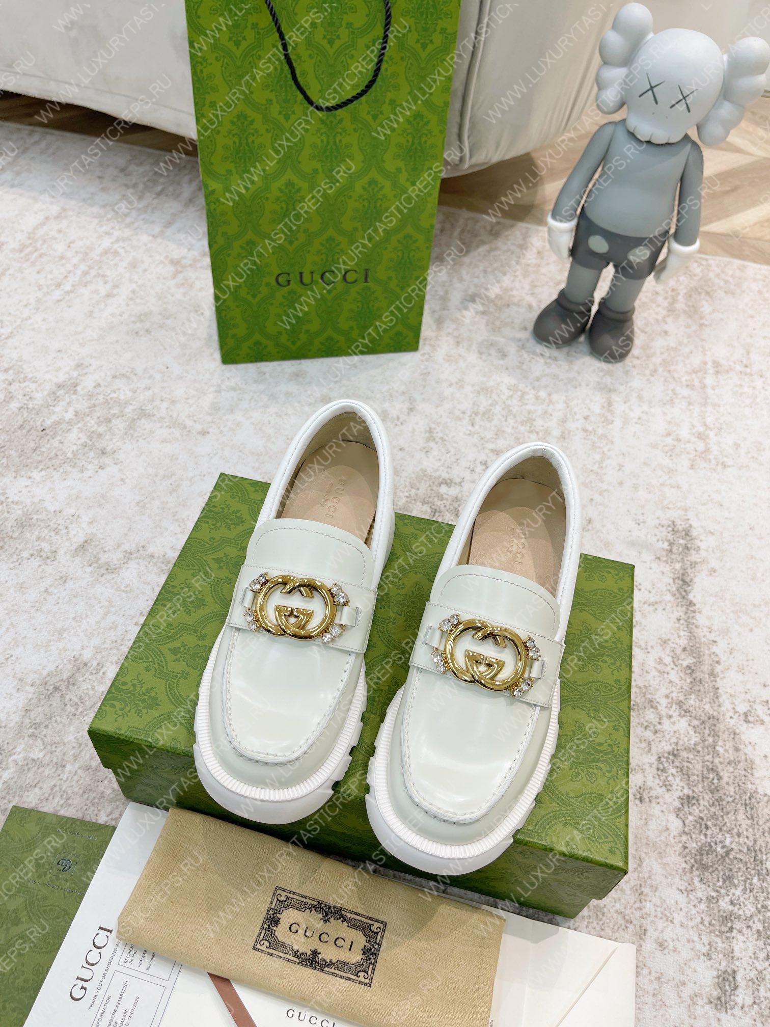 G*u*i lug sole interlocking g loafer white 700271