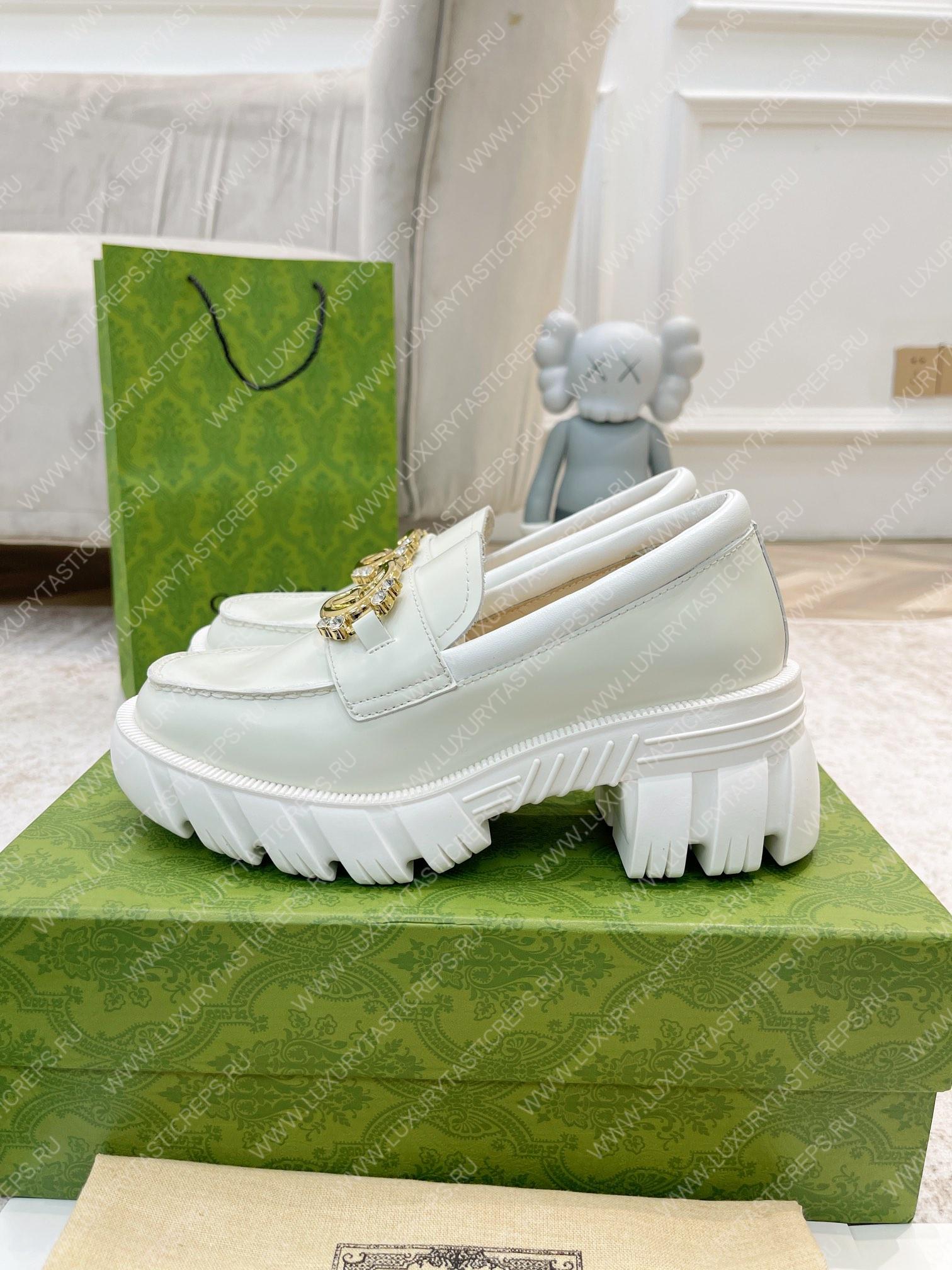 G*u*i lug sole interlocking g loafer white 700271