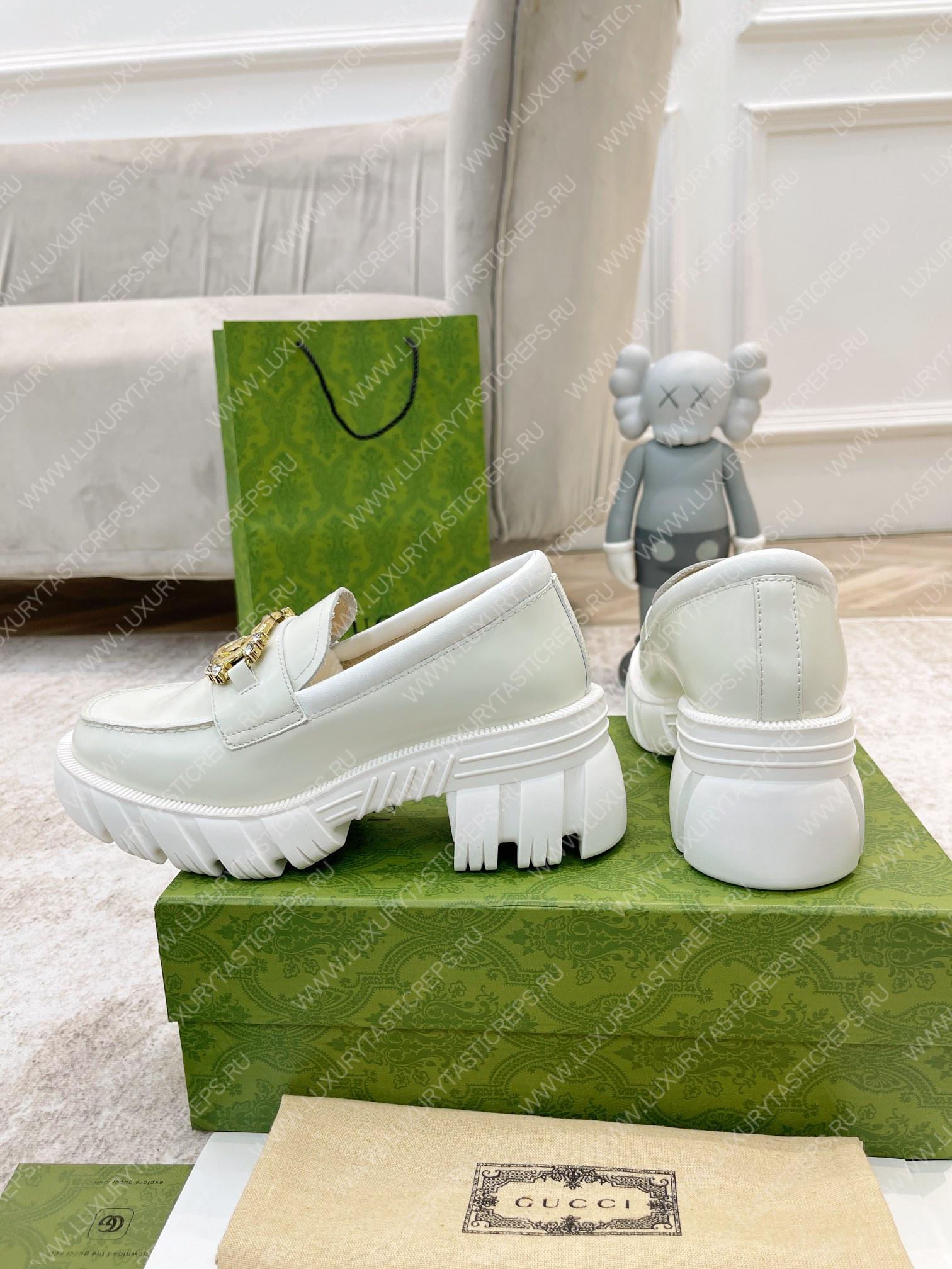 G*u*i lug sole interlocking g loafer white 700271