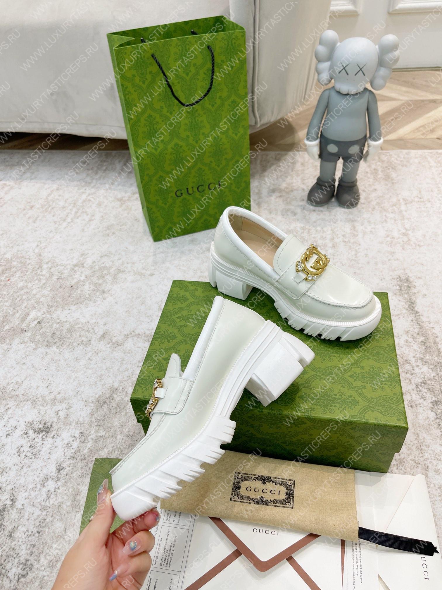 G*u*i lug sole interlocking g loafer white 700271