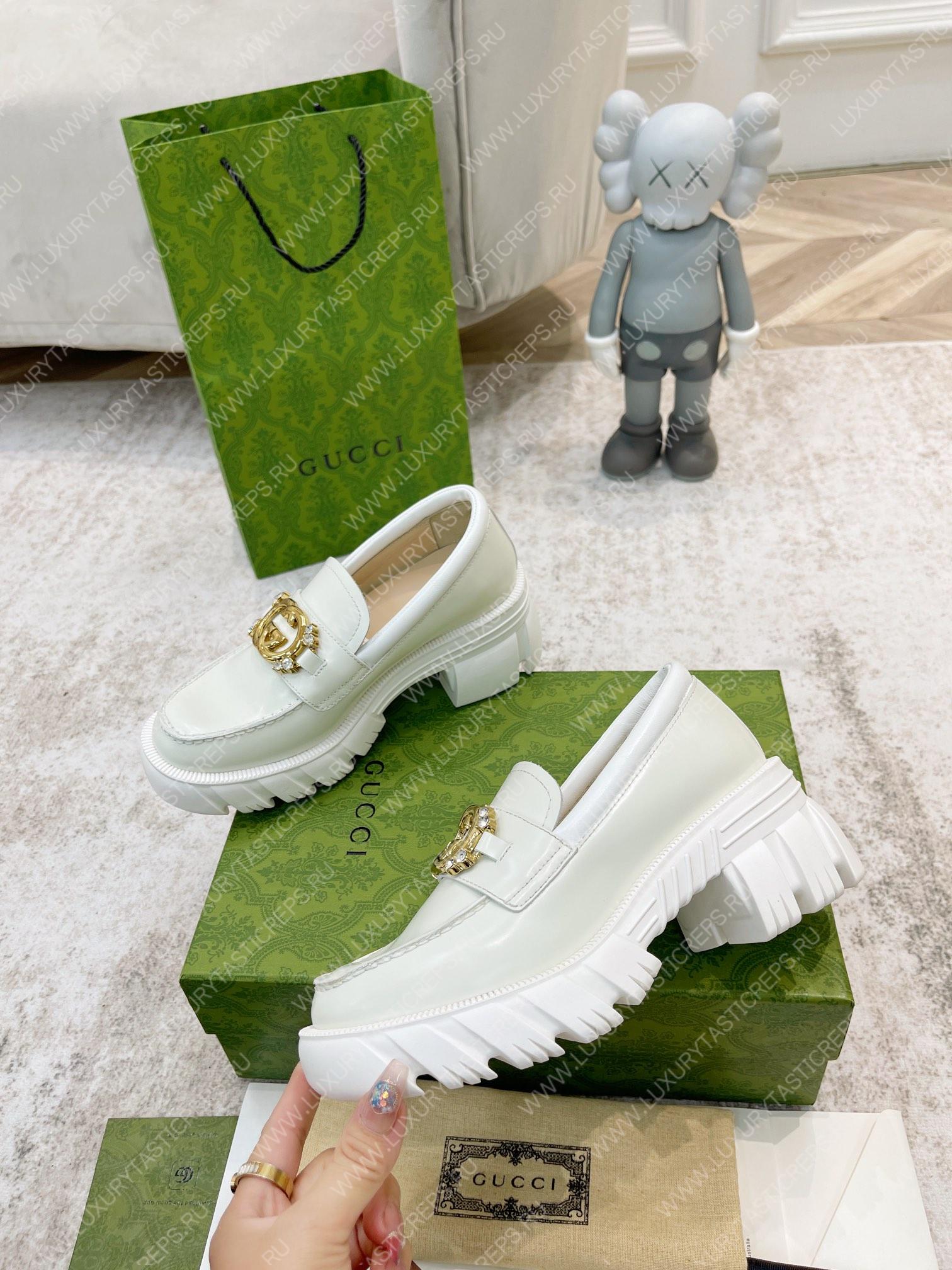 G*u*i lug sole interlocking g loafer white 700271