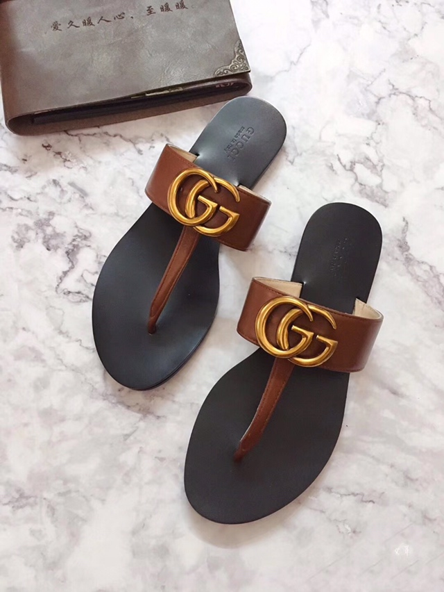 G*u*i marmont leather sandal brown ‎612138