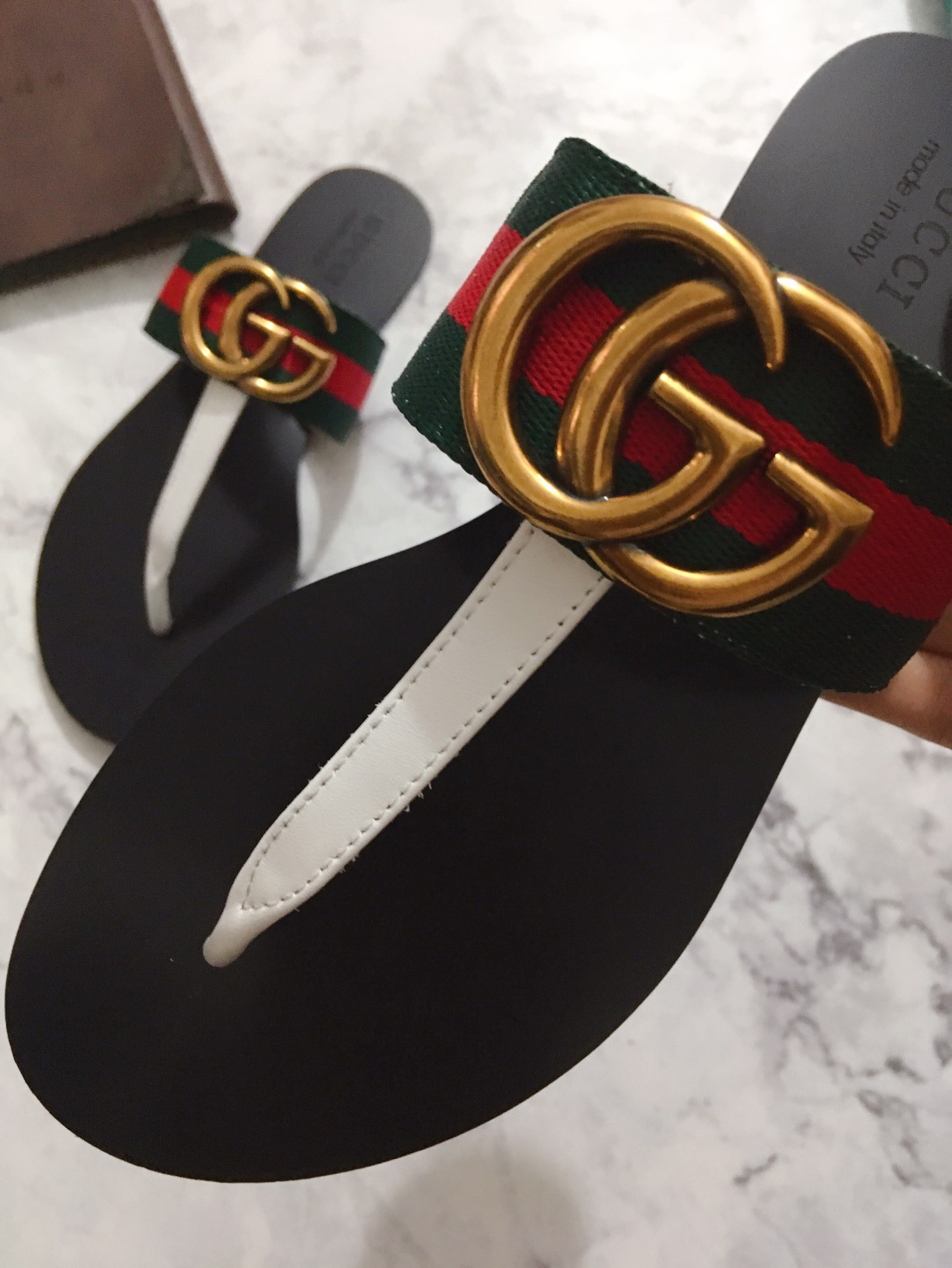 G*u*i marmont leather sandal green and red 612138