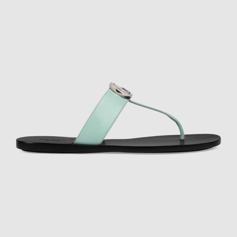 G*u*i leather thong sandal with double g turquoise 497444