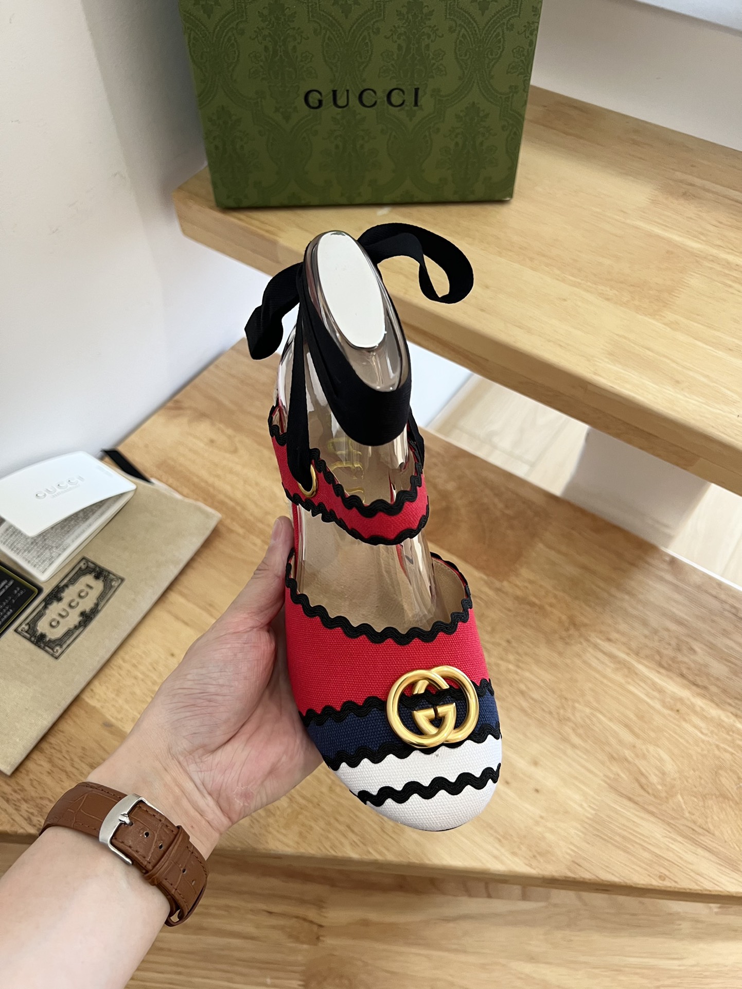 G*u*i women’s espadrille with ribbon tie multicolour 725834