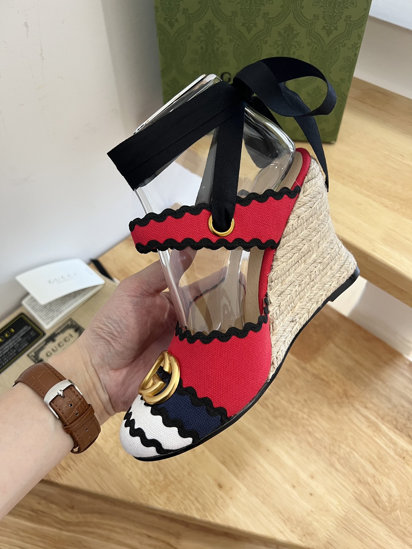 G*u*i women’s espadrille with ribbon tie multicolour 725834