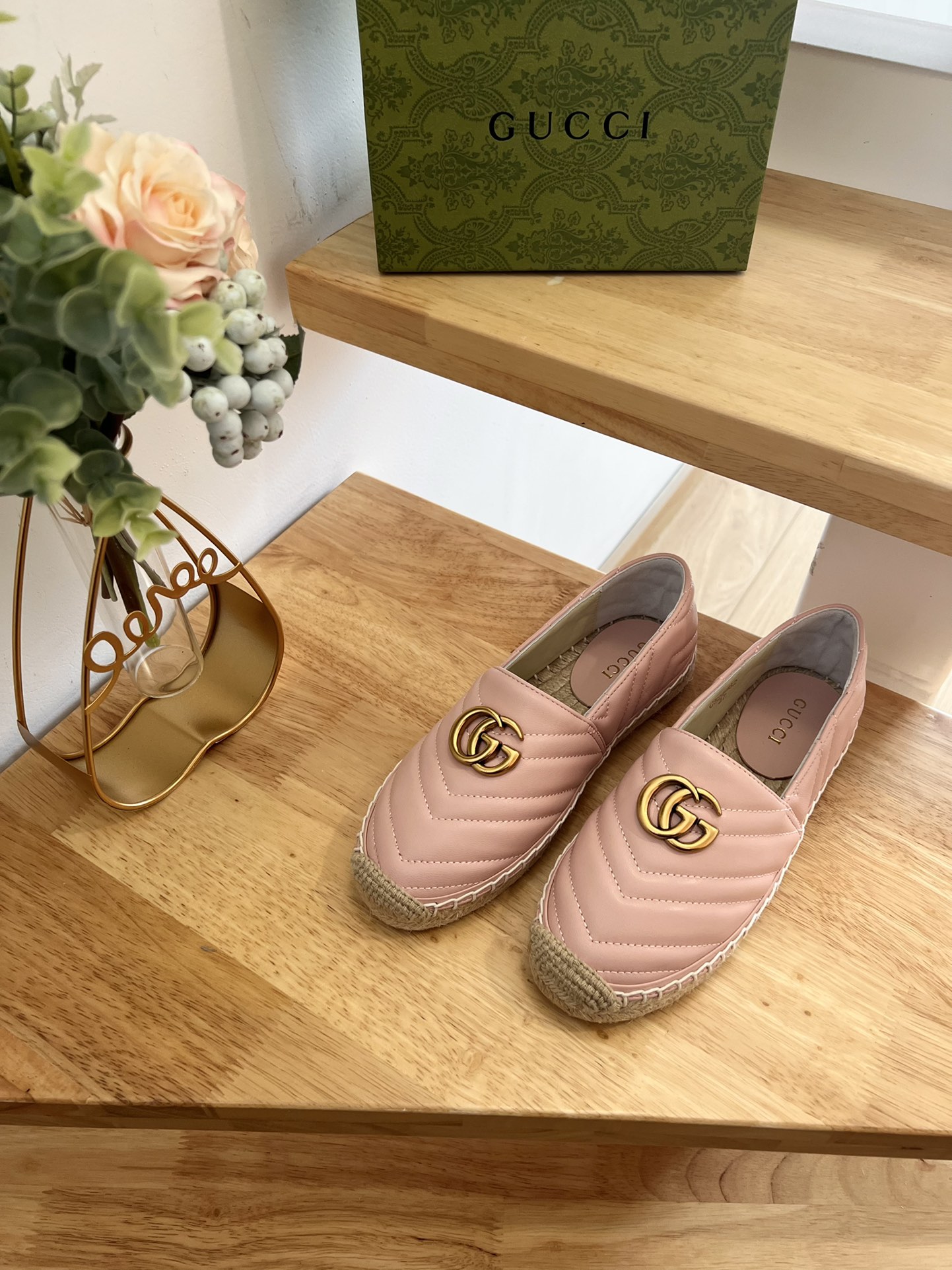 G*u*i leather espadrille with double g pink 551890